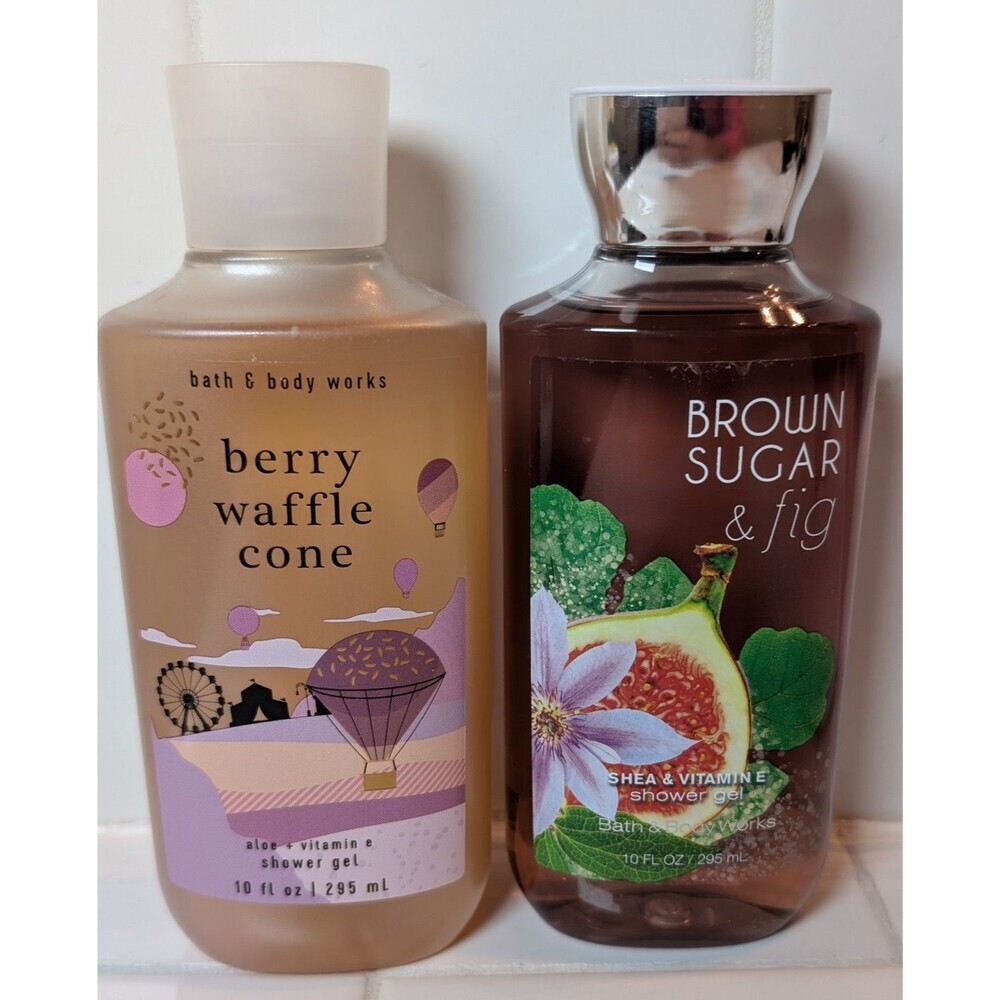 Bath & Body Works Duo Berry Waffle Cone & Brown Sugar Fig Shower Gel 10oz NEW